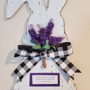 Wood Bunny Cutout With Flowers